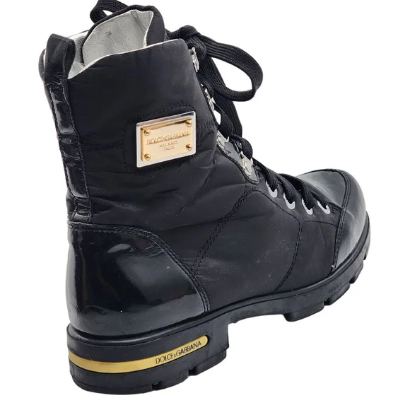 DOLCE & GABBANA Black Lace Up Boots Size 38 7.5 with Gold Accents - Picture 5 of 10